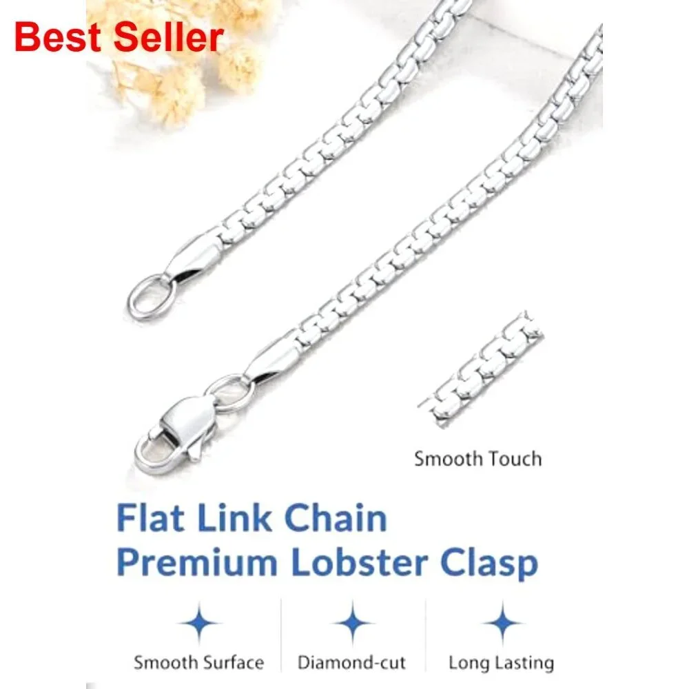 3mm Flat Link Chain Necklace Gold Plated Stainless Steel Lobster Clasp